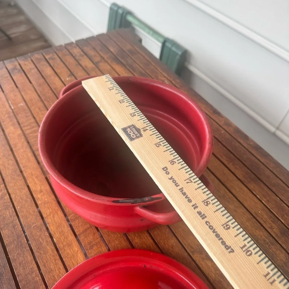 Red enamel pot with lid